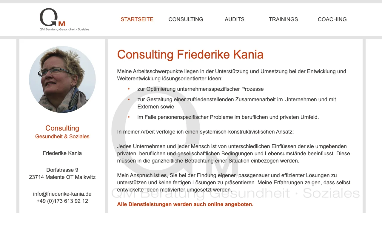 Website: Friederike Kania: Website for QM Consultant
